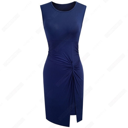 Summer Women Brief One Piece Sleeveless Casual Bodycon Dress Lady Chic Knot Round Neck Dress-1